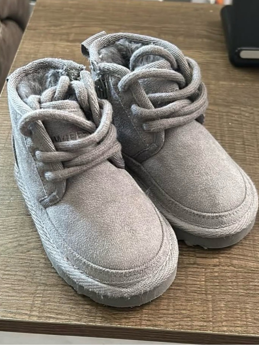 Baby Grey Plush-Lined Lace-Up Boots